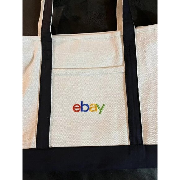 Huge Thick Canvas Tote Bag 21 X 12 X 8 Embroidered Logo Pocket Travel eBay Open - Picture 2 of 7